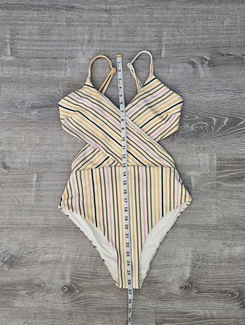 Zulu & Zephyr Mandarin Stripe Wrap Cutout One Piece Swimsuit Ribbed Beach Sz 6 - Picture 7 of 16